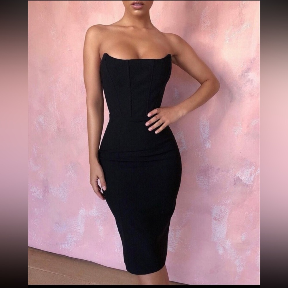 House Of CB London Niaz Corset Cocktail Black Dress